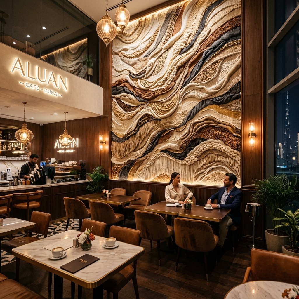 Dubai Cafe Interior showcasing WallCraft feature wall panel