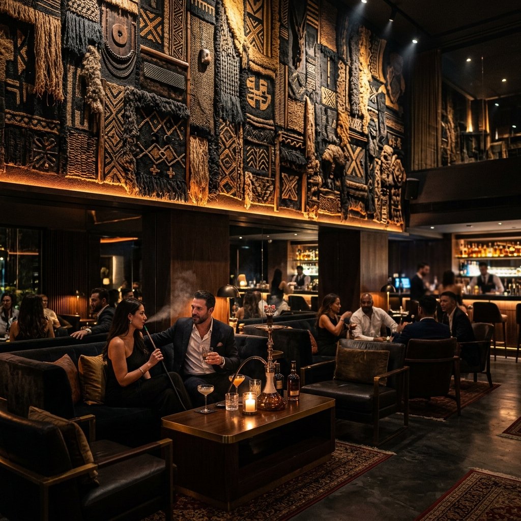 Dark textured WallCraft in premium lounge shisha setting